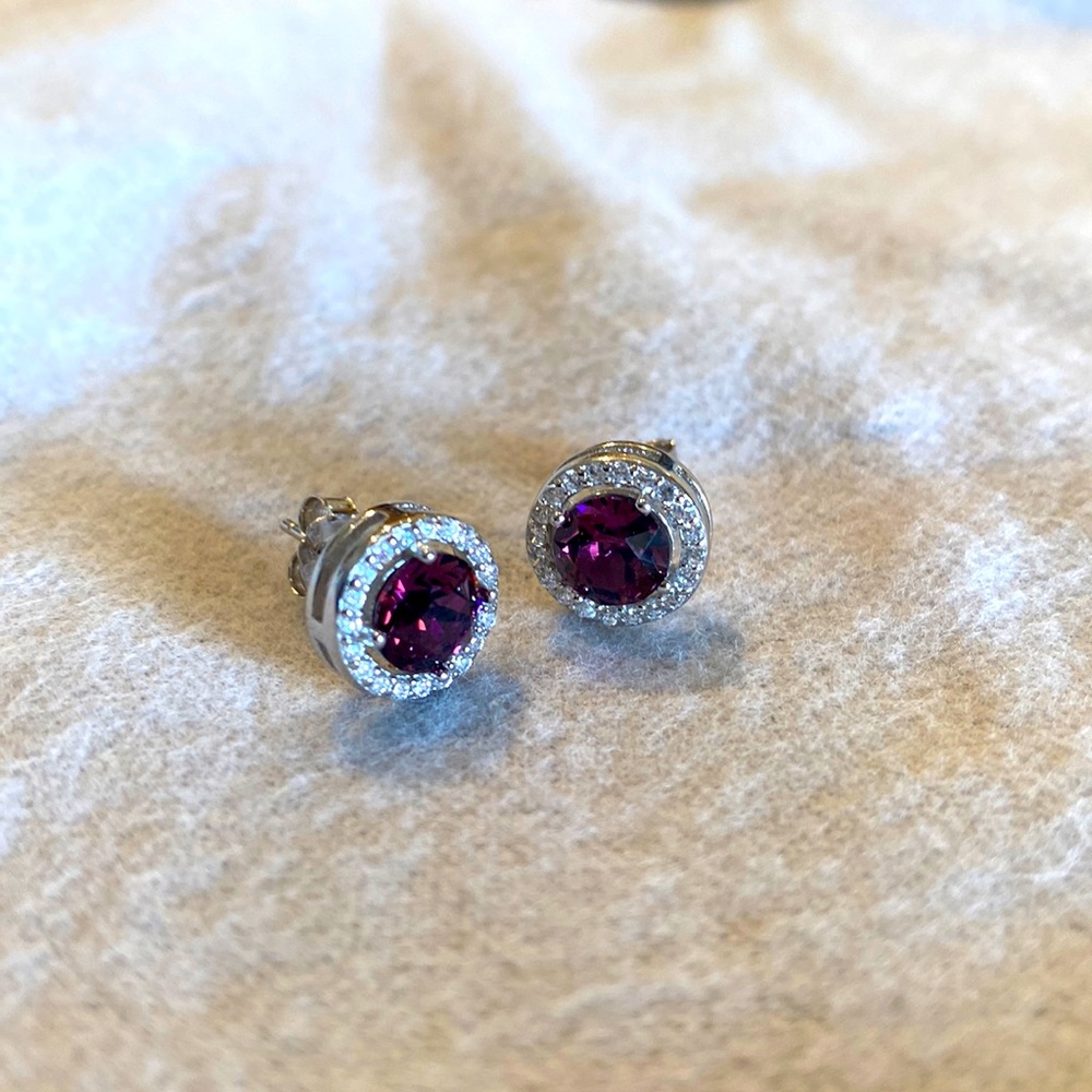 Sterling silver Purple stone w/ cubic zirconia accents